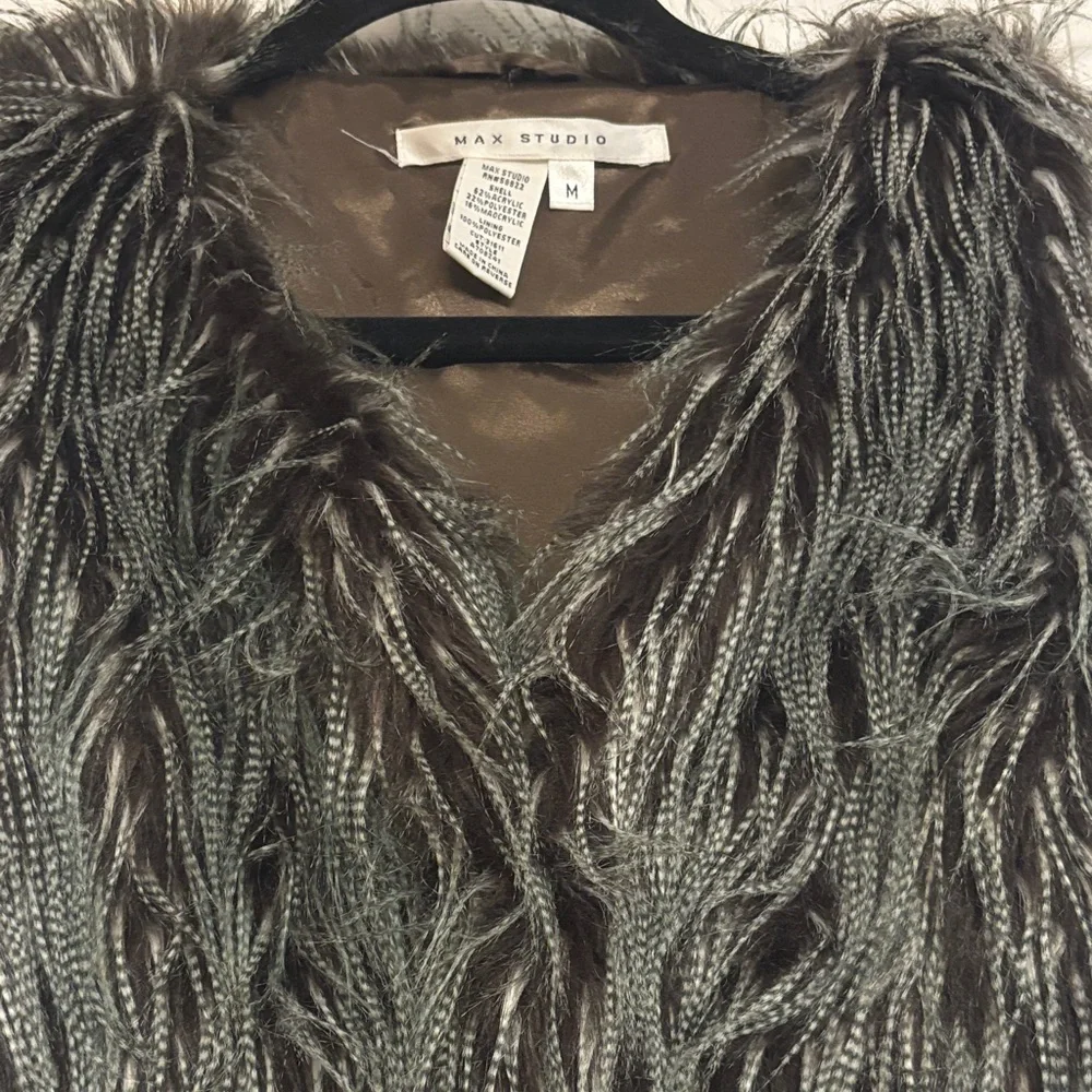 Max Studio Textured Faux Fur Vest in Brown Medium